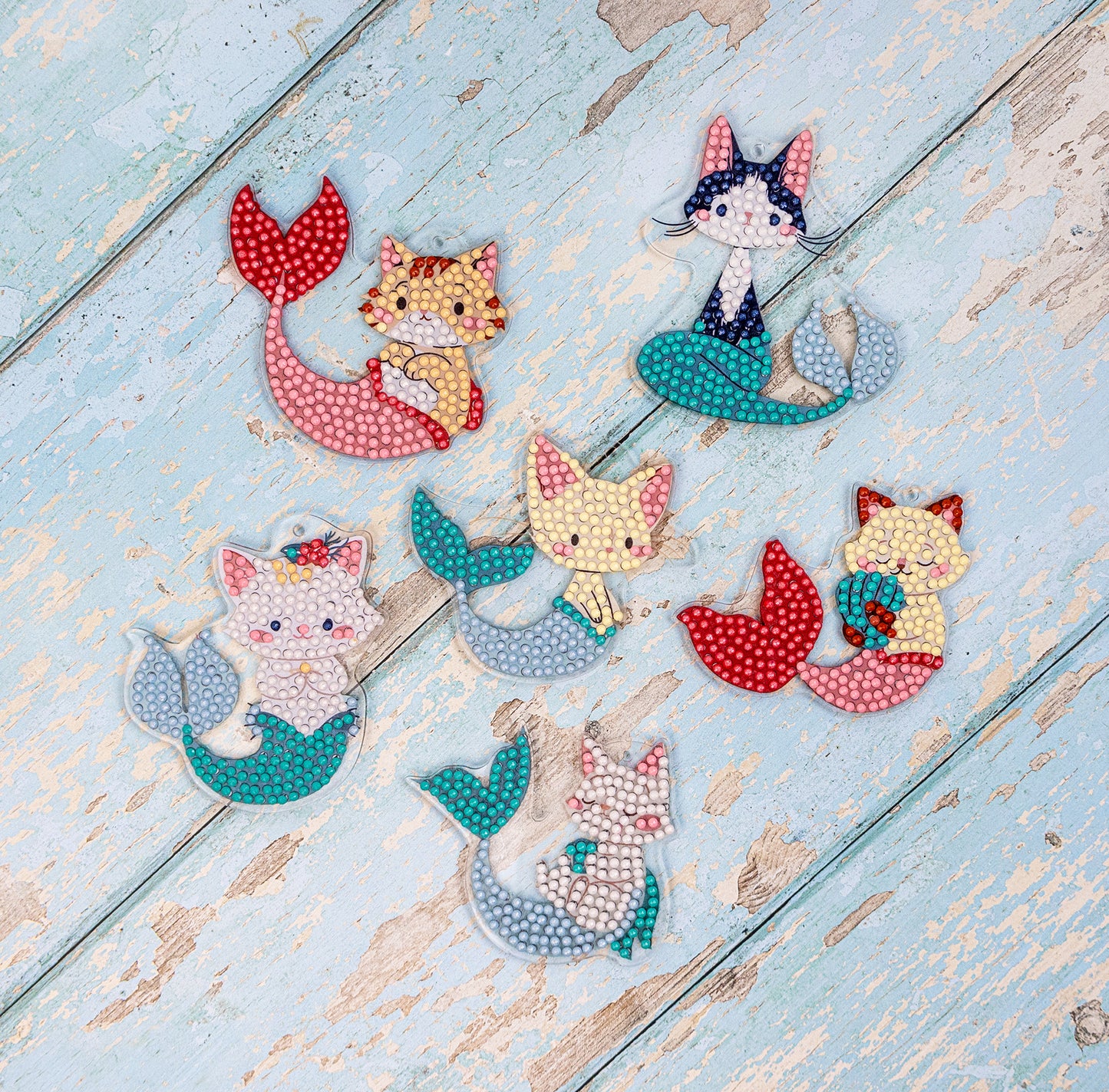 481-494 Mermaid Cats - DIY Hanging Acrylic Charm Chains Kit (Kit of 6)