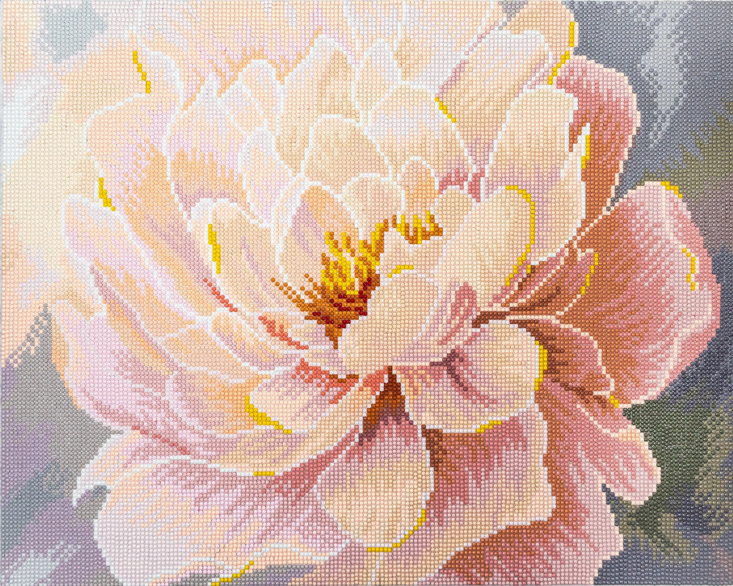 Close-up of a pink flower crystal art, diamond painting kit