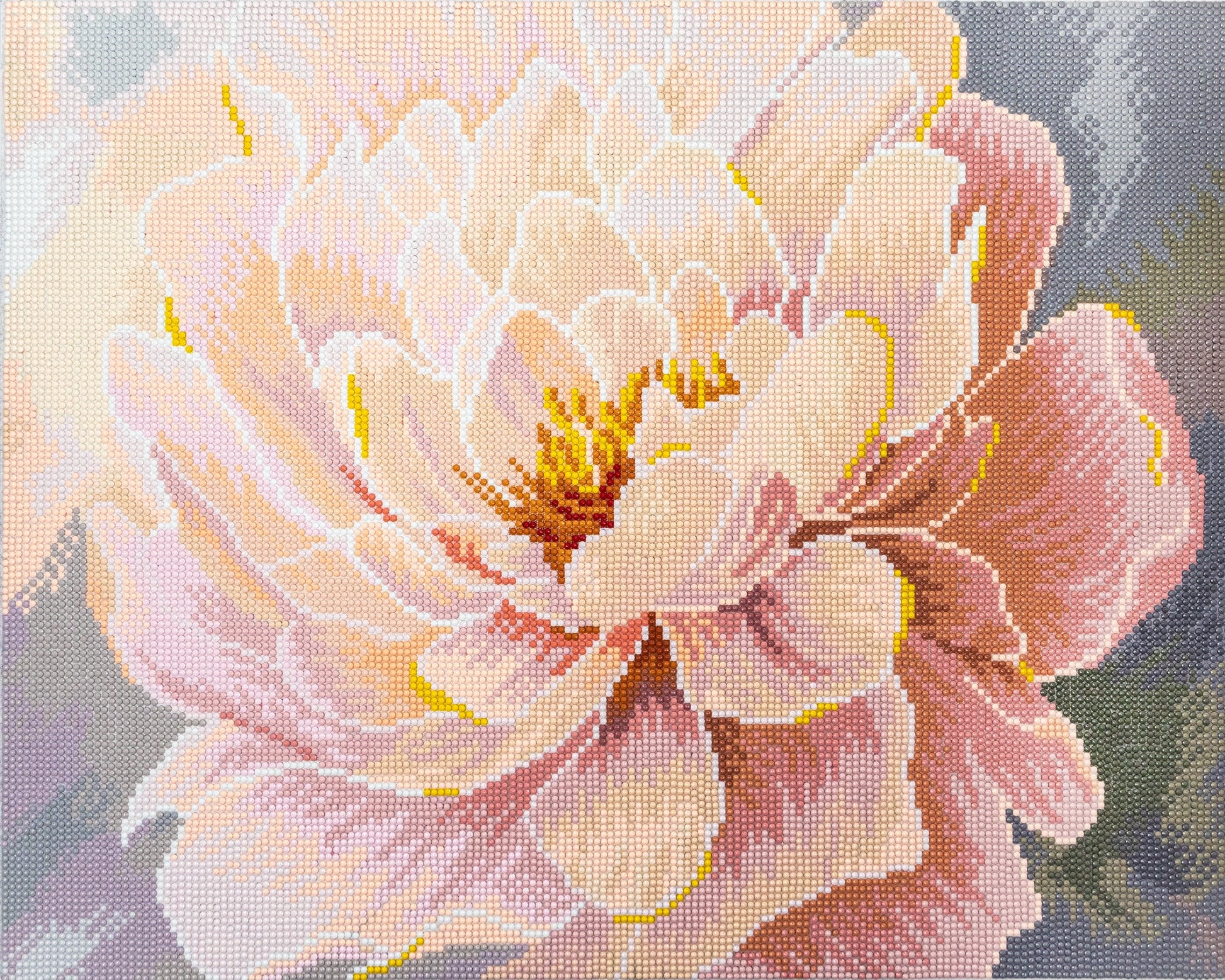 Close-up of a pink flower crystal art, diamond painting kit