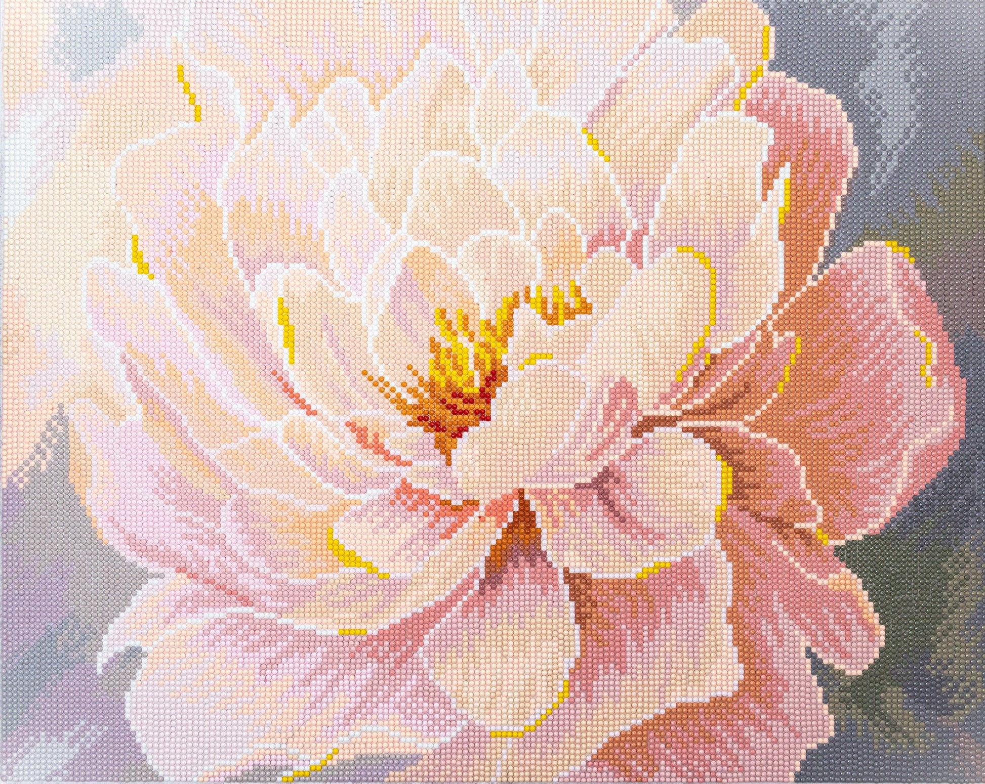 Close-up of a pink flower crystal art, diamond painting
