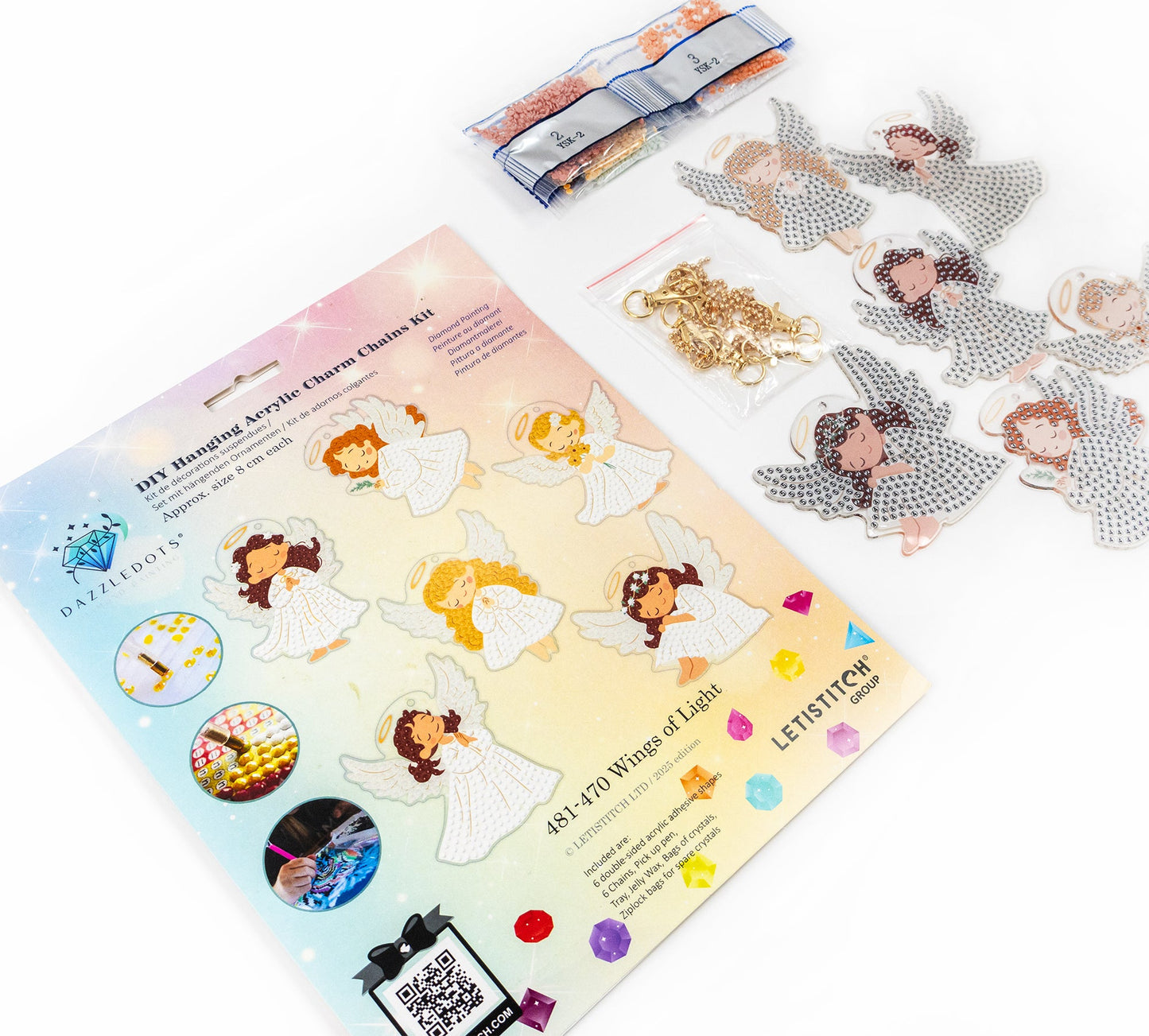 Diamond art club angel charm kit with packaging on a white background