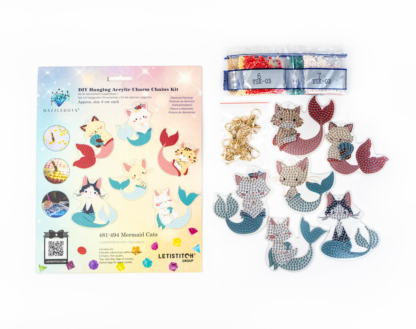 481-494 Mermaid Cats - DIY Hanging Acrylic Charm Chains Kit (Kit of 6)