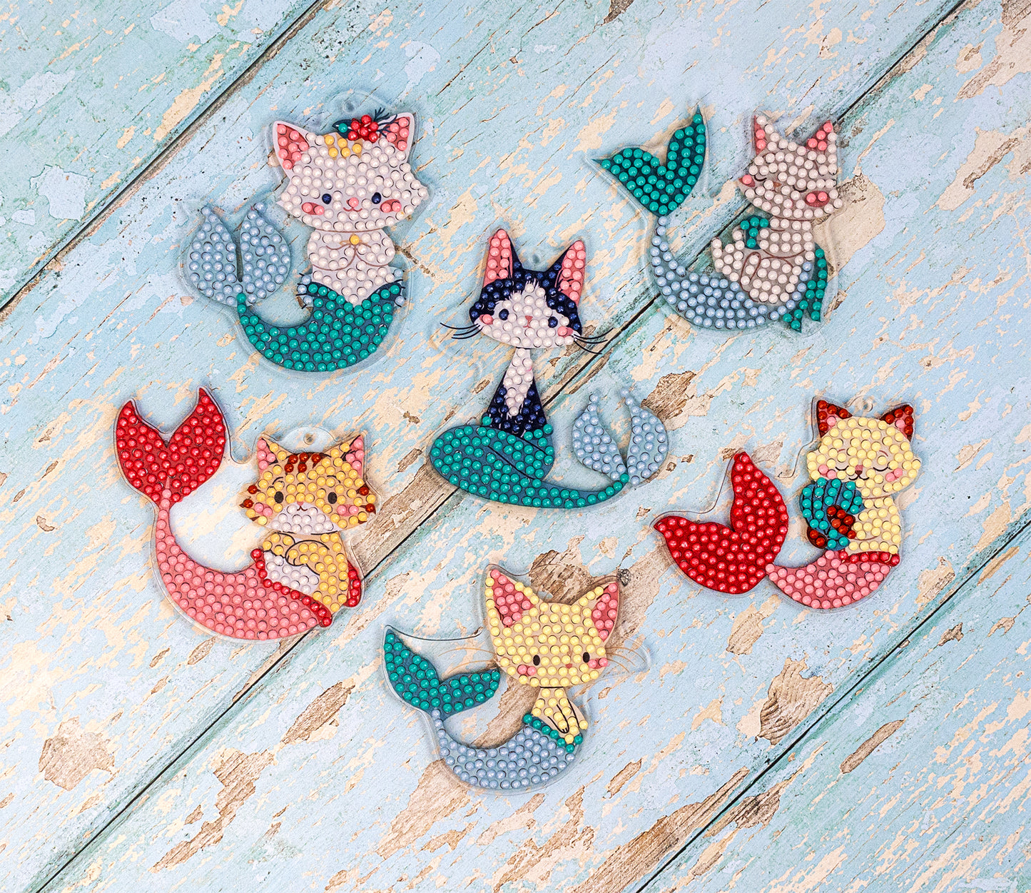 481-494 Mermaid Cats - DIY Hanging Acrylic Charm Chains Kit (Kit of 6)