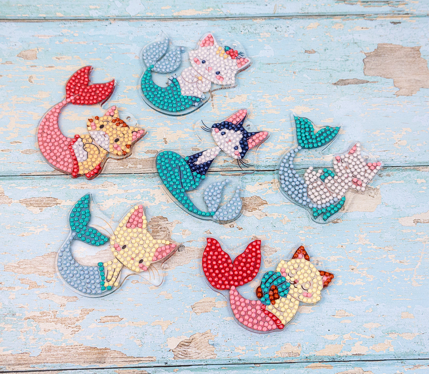 481-494 Mermaid Cats - DIY Hanging Acrylic Charm Chains Kit (Kit of 6)