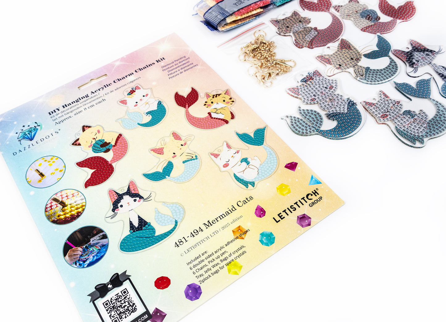 481-494 Mermaid Cats - DIY Hanging Acrylic Charm Chains Kit (Kit of 6)