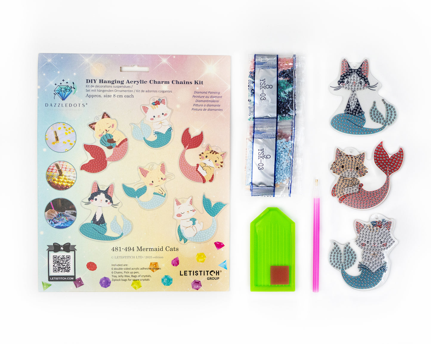 481-494 Mermaid Cats - DIY Hanging Acrylic Charm Chains Kit (Kit of 6)