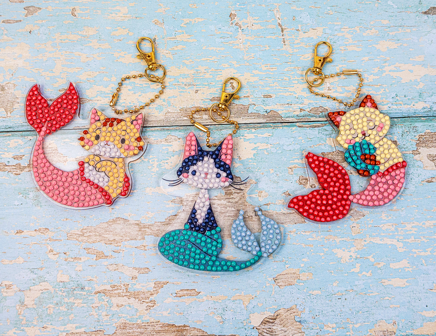 481-494 Mermaid Cats - DIY Hanging Acrylic Charm Chains Kit (Kit of 6)