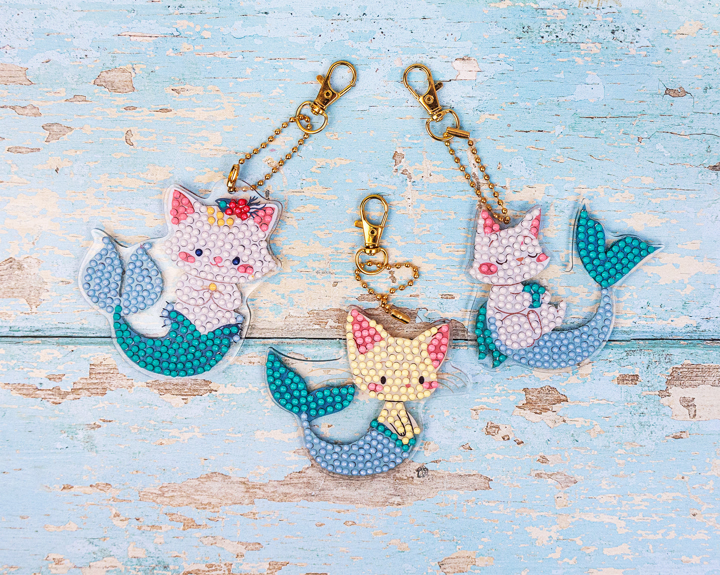 481-494 Mermaid Cats - DIY Hanging Acrylic Charm Chains Kit (Kit of 6)
