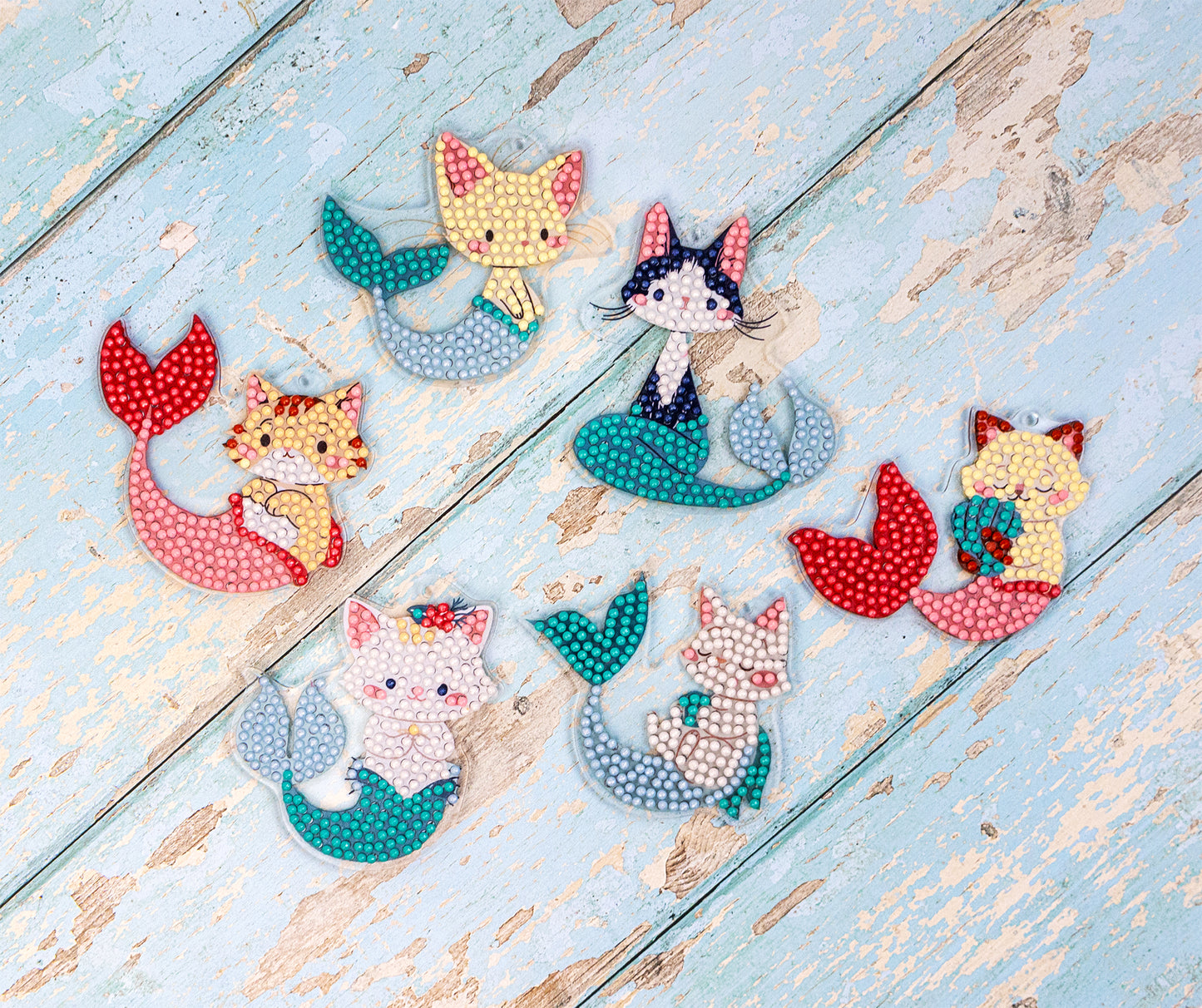 481-494 Mermaid Cats - DIY Hanging Acrylic Charm Chains Kit (Kit of 6)