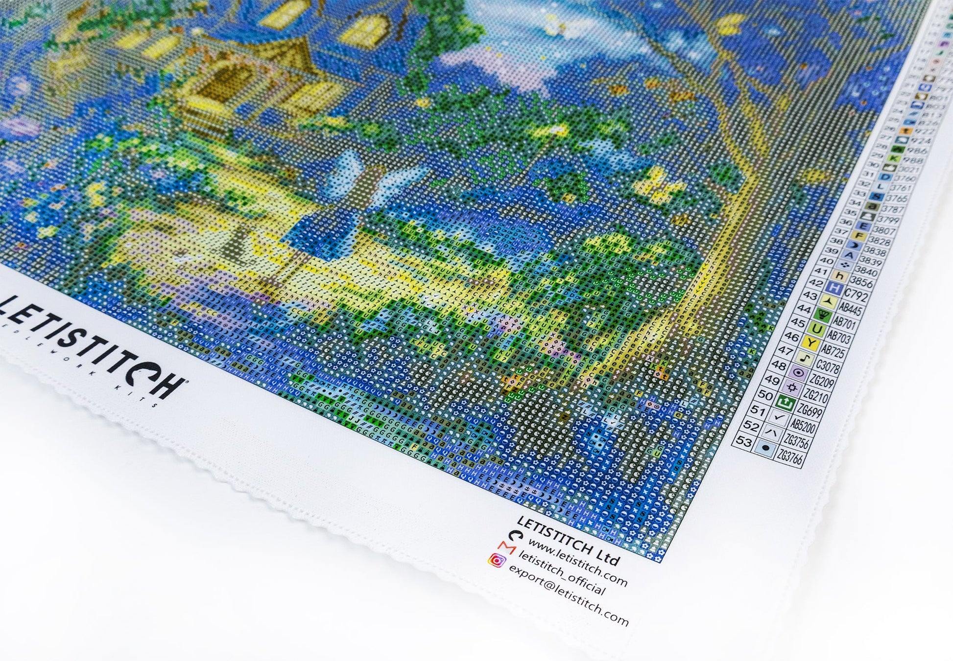 Diamond art pattern with a scenic design on a white background, featuring the Letistitch brand.