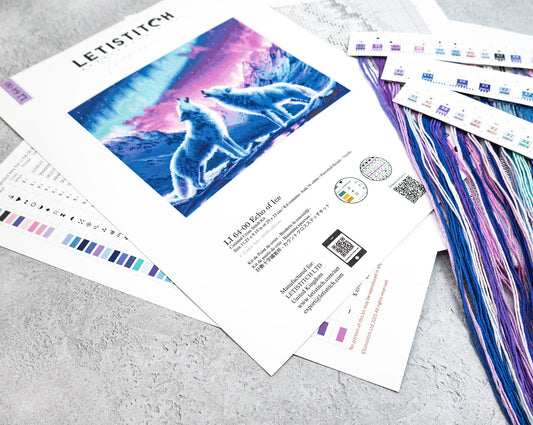 Color swatches and a printed design with 'LETISTITCH' branding on a textured surface.